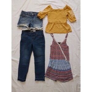 Small Lot Of 4 Girl's Size 7/8 8 10 Shirt Shorts Romper Cropped Jeans